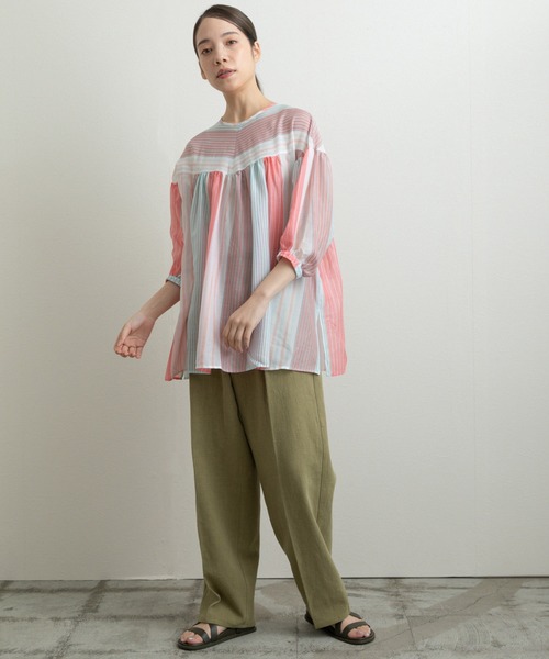 liyoca　リヨカ　新品　プリーツブラウス Liyoca（リヨカ）の「【Liyoca】マルチストライプギャザー