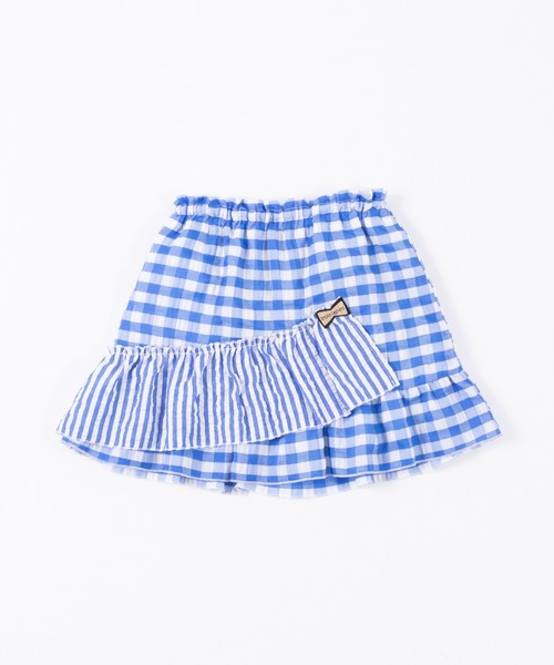 trois lapins kp(トロワラパンケーピー)の「サッカーギンガム スカパン(100~130)(スカート・キッズ・ブルー・120cm/110cm/100cm/130cm)」の1枚目の写真