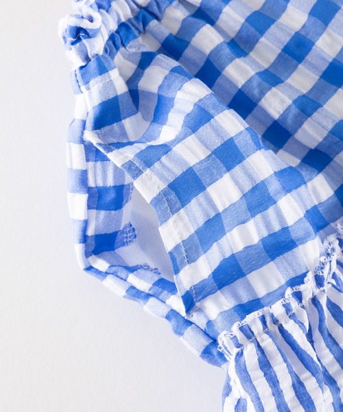 trois lapins kp(トロワラパンケーピー)の「サッカーギンガム スカパン(100~130)(スカート・キッズ・ブルー・120cm/110cm/100cm/130cm)」の2枚目の写真