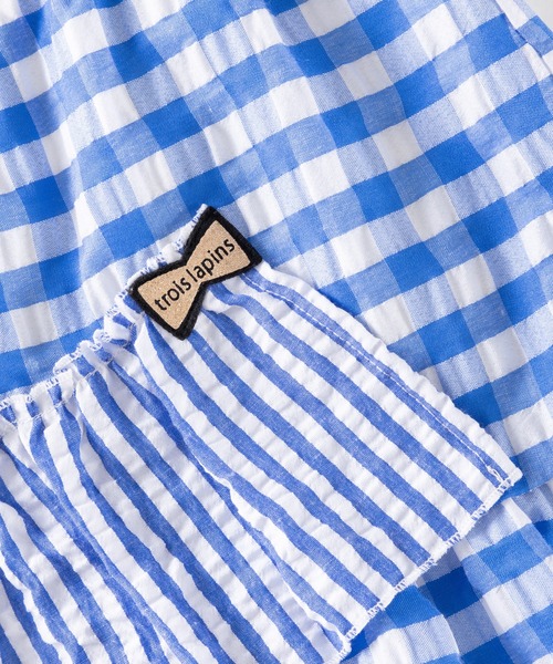 trois lapins kp(トロワラパンケーピー)の「サッカーギンガム スカパン(100~130)(スカート・キッズ・ブルー・120cm/110cm/100cm/130cm)」の6枚目の写真