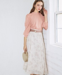 単色花柄フレアスカート