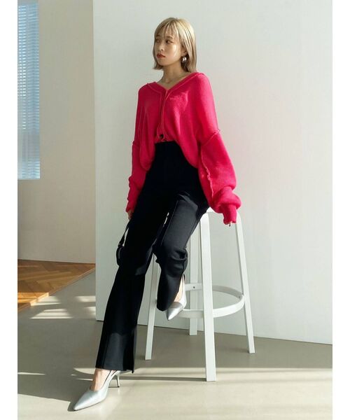 EMODA（エモダ）の「マークウエストフレアパンツ（その他パンツ・レディース・ピンク/ブラック/アイボリー・SMALL/MEDIUM）」の8枚目の写真