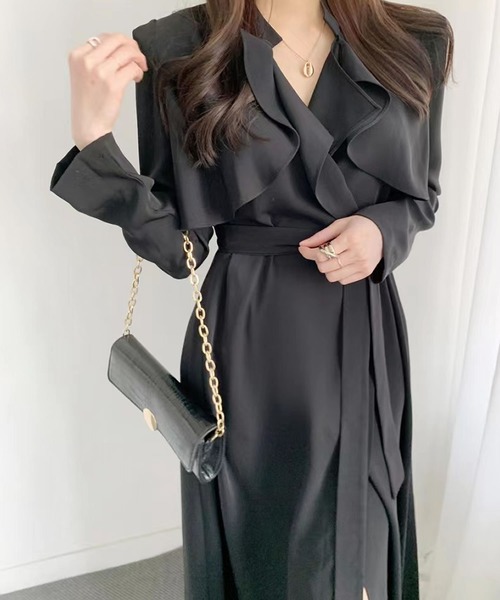 Primazel(プリマゼル)の「カシュクールフリルワンピース(ワンピース・レディース・ブラック/ピンク・M)」の3枚目の写真