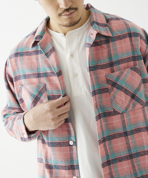 JOURNAL STANDARD relume（ジャーナルスタンダード　レリューム）の「【DAN RIVER/ダンリバー】チェッカーフランネルシャツ（シャツ/ブラウス・メンズ・カーキ/グリーン/ピンク/ネイビー・MEDIUM/LARGE）」の4枚目の写真