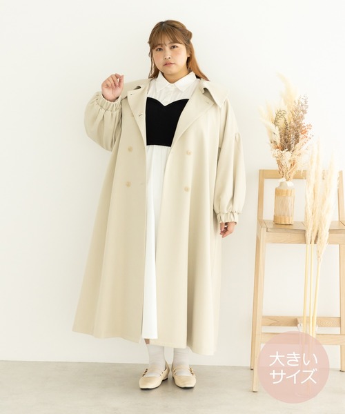 SLURR（スラ―）の「[大きいサイズ]ボリュームスリーブトレンチコート（トレンチコート・レディース・アイボリー/ベージュ・L）」の2枚目の写真
