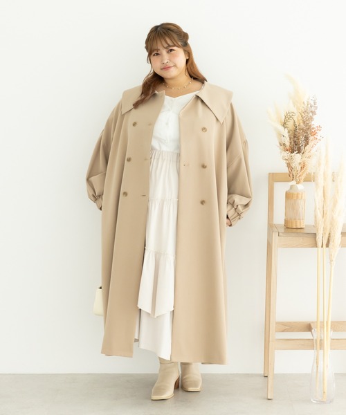 SLURR（スラ―）の「[大きいサイズ]ボリュームスリーブトレンチコート（トレンチコート・レディース・アイボリー/ベージュ・L）」の3枚目の写真