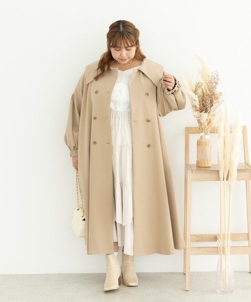 SLURR（スラ―）の「[大きいサイズ]ボリュームスリーブトレンチコート（トレンチコート・レディース・アイボリー/ベージュ・L）」の4枚目の写真