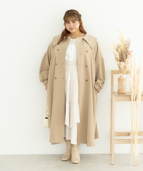 SLURR（スラ―）の「[大きいサイズ]ボリュームスリーブトレンチコート（トレンチコート・レディース・アイボリー/ベージュ・L）」の5枚目の写真