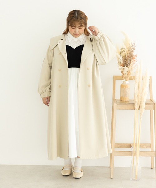 SLURR（スラ―）の「[大きいサイズ]ボリュームスリーブトレンチコート（トレンチコート・レディース・アイボリー/ベージュ・L）」の9枚目の写真