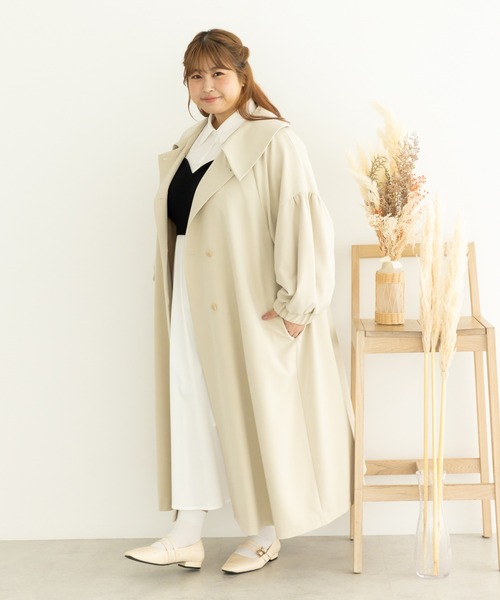 SLURR（スラ―）の「[大きいサイズ]ボリュームスリーブトレンチコート（トレンチコート・レディース・アイボリー/ベージュ・L）」の10枚目の写真
