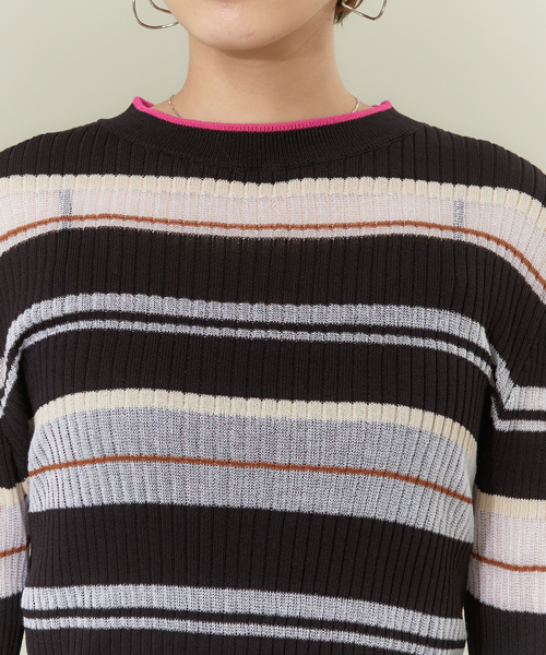 NOMINE（ノミネ）の「シアーボーダーニット（ニット/セーター・レディース・ブラック/グリーン/アイボリー・フリー）」の4枚目の写真