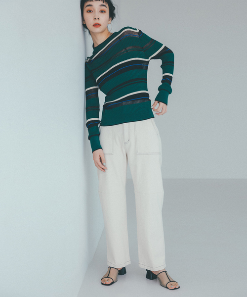 NOMINE（ノミネ）の「シアーボーダーニット（ニット/セーター・レディース・ブラック/グリーン/アイボリー・フリー）」の16枚目の写真