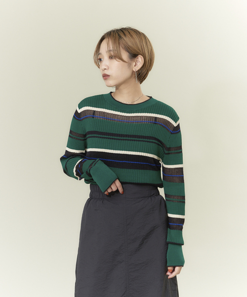 NOMINE（ノミネ）の「シアーボーダーニット（ニット/セーター・レディース・ブラック/グリーン/アイボリー・フリー）」の18枚目の写真