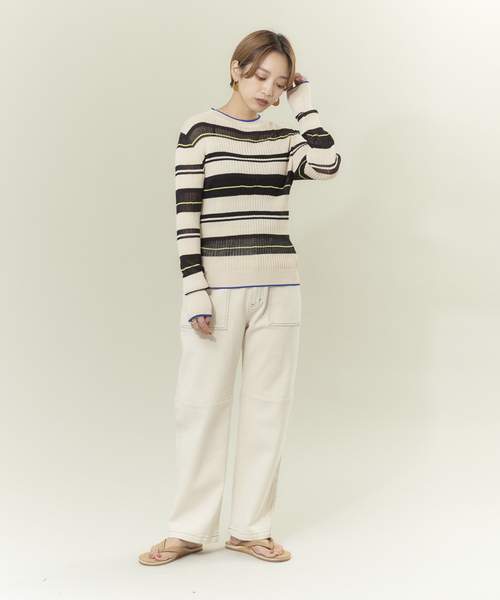 NOMINE（ノミネ）の「シアーボーダーニット（ニット/セーター・レディース・ブラック/グリーン/アイボリー・フリー）」の21枚目の写真