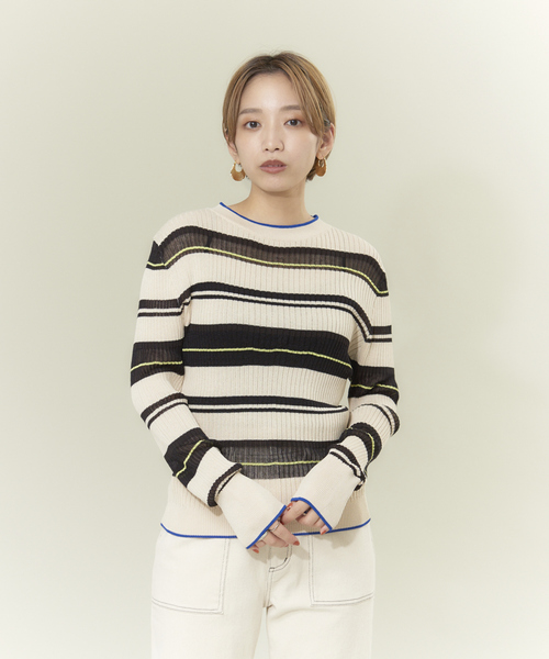 NOMINE（ノミネ）の「シアーボーダーニット（ニット/セーター・レディース・ブラック/グリーン/アイボリー・フリー）」の22枚目の写真