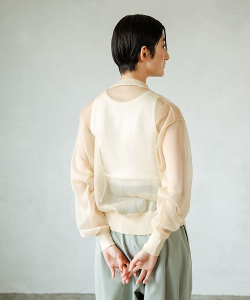LAATO（ラート）の「SHEER CARDIGAN（カーディガン/ボレロ・レディース・ブラック/オフホワイト・FREE）」の13枚目の写真