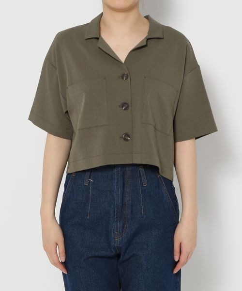 mysty woman(ミスティウーマン)の「【セットアップ対応アイテム】開襟ショートシャツ 193450(シャツ/ブラウス・レディース・カーキ/ホワイト系その他/モカ・FREE)」の7枚目の写真