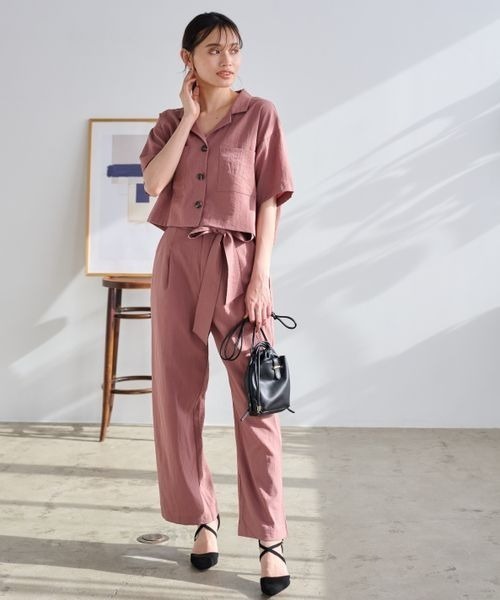 mysty woman(ミスティウーマン)の「【セットアップ対応アイテム】開襟ショートシャツ 193450(シャツ/ブラウス・レディース・カーキ/ホワイト系その他/モカ・FREE)」の9枚目の写真