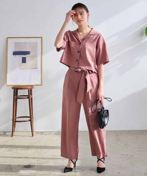 mysty woman(ミスティウーマン)の「【セットアップ対応アイテム】開襟ショートシャツ 193450(シャツ/ブラウス・レディース・カーキ/ホワイト系その他/モカ・FREE)」の11枚目の写真