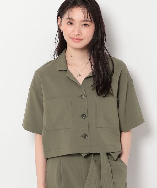 mysty woman(ミスティウーマン)の「【セットアップ対応アイテム】開襟ショートシャツ 193450(シャツ/ブラウス・レディース・カーキ/ホワイト系その他/モカ・FREE)」の22枚目の写真