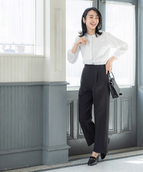 coca（coca）（コカ）の「ウエストタックワイドパーテードパンツ（スラックス・レディース・アイボリー/ライトピンク/グレー/ブラック/ライトブルー/ネイビー・L/S/M）」の13枚目の写真