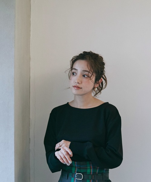 NANO universe（ナノユニバース）の「LB.04/リブ付きれい見えジョーゼットカットソー（Tシャツ/カットソー・レディース・ブラック/ネイビー/オフホワイト/グレー系その他4・FREE）」の8枚目の写真