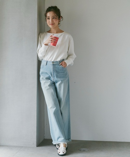 NANO universe（ナノユニバース）の「LB.04/リブ付きれい見えジョーゼットカットソー（Tシャツ/カットソー・レディース・ブラック/ネイビー/オフホワイト/グレー系その他4・FREE）」の9枚目の写真