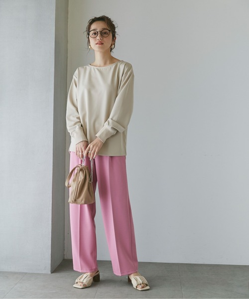 NANO universe（ナノユニバース）の「LB.04/リブ付きれい見えジョーゼットカットソー（Tシャツ/カットソー・レディース・ブラック/ネイビー/オフホワイト/グレー系その他4・FREE）」の7枚目の写真