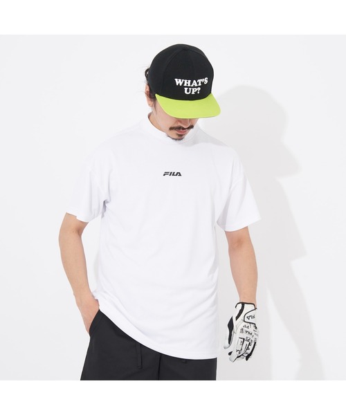 FILA GOLF(フィラゴルフ )の「FILA GOLF/フィラゴルフ ゴルフウェア 吸汗速乾 UVカット ストレッチ メッシュ バックプリント モックネック 半袖 Tシャツ(Tシャツ/カットソー・メンズ・ホワイト/ブラック/ライム・M/L/LL)」の2枚目の写真