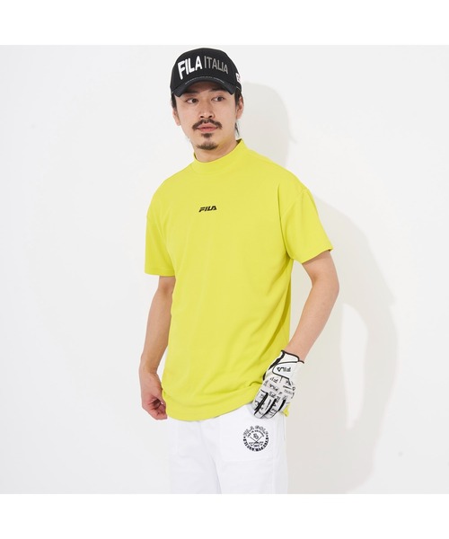 FILA GOLF(フィラゴルフ )の「FILA GOLF/フィラゴルフ ゴルフウェア 吸汗速乾 UVカット ストレッチ メッシュ バックプリント モックネック 半袖 Tシャツ(Tシャツ/カットソー・メンズ・ホワイト/ブラック/ライム・M/L/LL)」の1枚目の写真