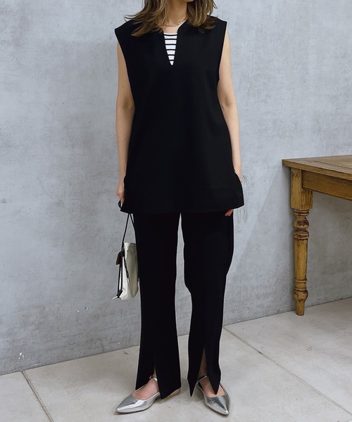 un dix cors（アンディコール）の「カットベスト×パンツセットアップ（セットアップ・レディース・アイボリー/ブラック/ベージュ・FREE）」の4枚目の写真