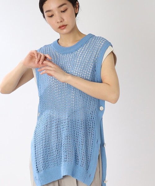THE SHOP TK (ザ ショップ ティーケー )の「◆【レイヤード/洗える】透かし編みメッシュニットベスト(ベスト・レディース・ホワイト系/ブラック/ブルー・99)」の1枚目の写真