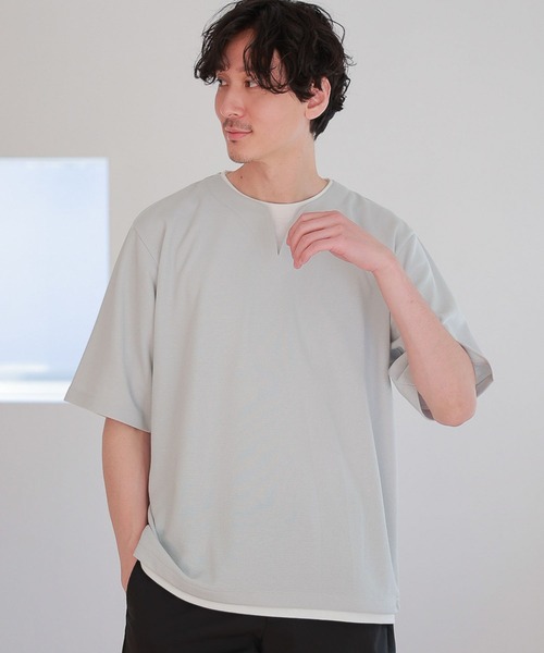 GLOBAL WORK(グローバルワーク)の「キーネックレイヤード/半袖/163738(Tシャツ/カットソー・メンズ・チャコールグレー/ライトグレー/スカイブルー/グリーン/ネイビー/ライトベージュ・SMALL/MEDIUM/X-LARGE/LARGE)」の3枚目の写真