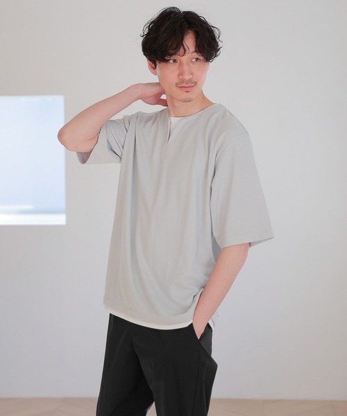 GLOBAL WORK(グローバルワーク)の「キーネックレイヤード/半袖/163738(Tシャツ/カットソー・メンズ・チャコールグレー/ライトグレー/スカイブルー/グリーン/ネイビー/ライトベージュ・SMALL/MEDIUM/X-LARGE/LARGE)」の16枚目の写真