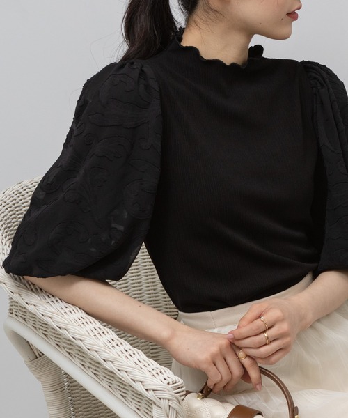 pumpkin port(パンプキンポート)の「メロープチハイ 花柄シアーボリューム袖 カットソー(Tシャツ/カットソー・レディース・アイボリー/ブラック/ピンク・MEDIUM)」の11枚目の写真