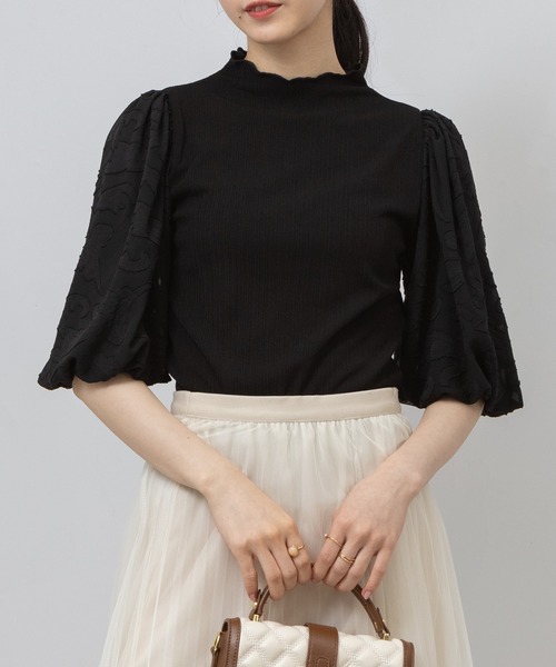 pumpkin port(パンプキンポート)の「メロープチハイ 花柄シアーボリューム袖 カットソー(Tシャツ/カットソー・レディース・アイボリー/ブラック/ピンク・MEDIUM)」の13枚目の写真