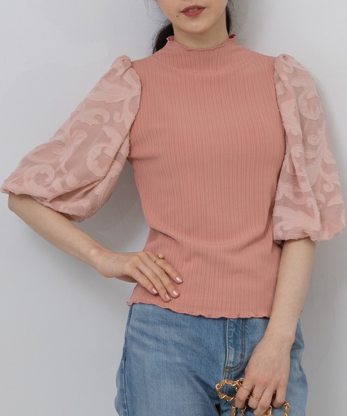 pumpkin port(パンプキンポート)の「メロープチハイ 花柄シアーボリューム袖 カットソー(Tシャツ/カットソー・レディース・アイボリー/ブラック/ピンク・MEDIUM)」の20枚目の写真