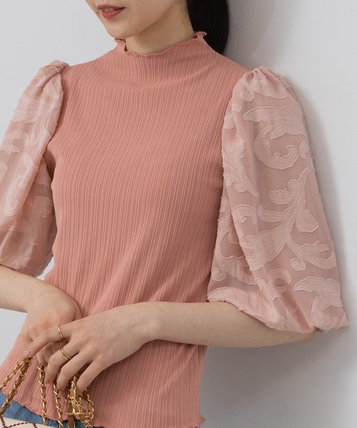 pumpkin port(パンプキンポート)の「メロープチハイ 花柄シアーボリューム袖 カットソー(Tシャツ/カットソー・レディース・アイボリー/ブラック/ピンク・MEDIUM)」の21枚目の写真