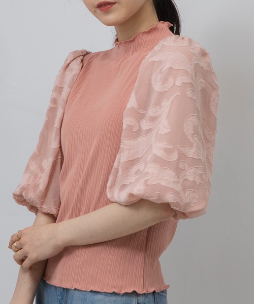 pumpkin port(パンプキンポート)の「メロープチハイ 花柄シアーボリューム袖 カットソー(Tシャツ/カットソー・レディース・アイボリー/ブラック/ピンク・MEDIUM)」の22枚目の写真