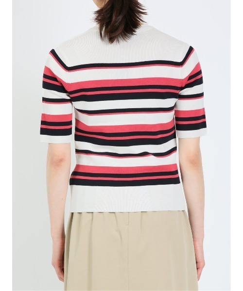 m.f.editorial（エムエフエディトリアル）の「m.f.エディトリアル レディース ボーダー クルーネック 5分袖ニットプルオーバー（ニット/セーター・レディース・グリーン系その他/ピンク系その他・LARGE/MEDIUM）」の7枚目の写真