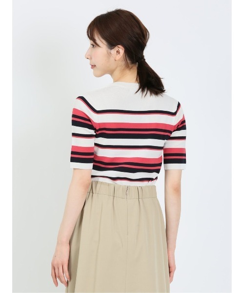 m.f.editorial（エムエフエディトリアル）の「m.f.エディトリアル レディース ボーダー クルーネック 5分袖ニットプルオーバー（ニット/セーター・レディース・グリーン系その他/ピンク系その他・LARGE/MEDIUM）」の11枚目の写真