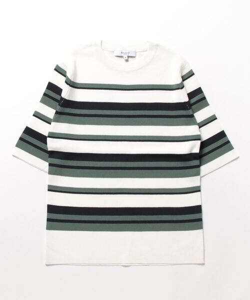 m.f.editorial（エムエフエディトリアル）の「m.f.エディトリアル レディース ボーダー クルーネック 5分袖ニットプルオーバー（ニット/セーター・レディース・グリーン系その他/ピンク系その他・LARGE/MEDIUM）」の14枚目の写真