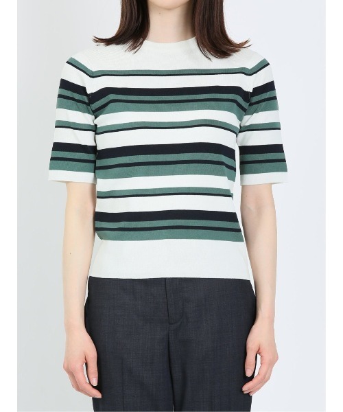 m.f.editorial（エムエフエディトリアル）の「m.f.エディトリアル レディース ボーダー クルーネック 5分袖ニットプルオーバー（ニット/セーター・レディース・グリーン系その他/ピンク系その他・LARGE/MEDIUM）」の15枚目の写真