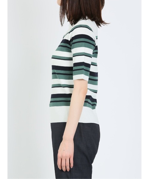 m.f.editorial（エムエフエディトリアル）の「m.f.エディトリアル レディース ボーダー クルーネック 5分袖ニットプルオーバー（ニット/セーター・レディース・グリーン系その他/ピンク系その他・LARGE/MEDIUM）」の16枚目の写真
