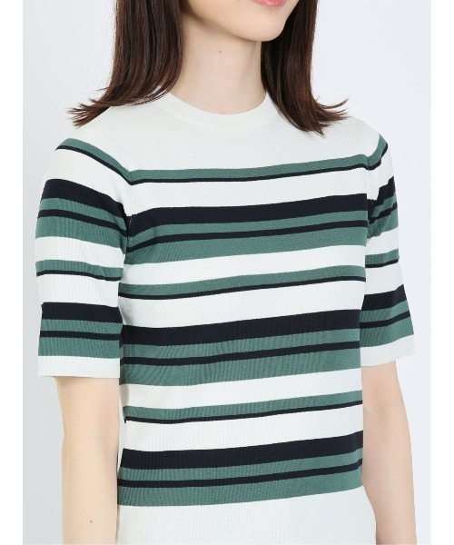 m.f.editorial（エムエフエディトリアル）の「m.f.エディトリアル レディース ボーダー クルーネック 5分袖ニットプルオーバー（ニット/セーター・レディース・グリーン系その他/ピンク系その他・LARGE/MEDIUM）」の18枚目の写真