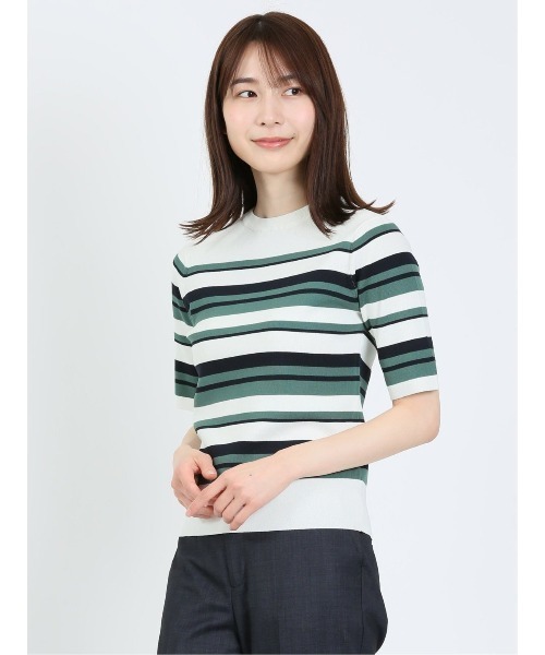 m.f.editorial（エムエフエディトリアル）の「m.f.エディトリアル レディース ボーダー クルーネック 5分袖ニットプルオーバー（ニット/セーター・レディース・グリーン系その他/ピンク系その他・LARGE/MEDIUM）」の20枚目の写真