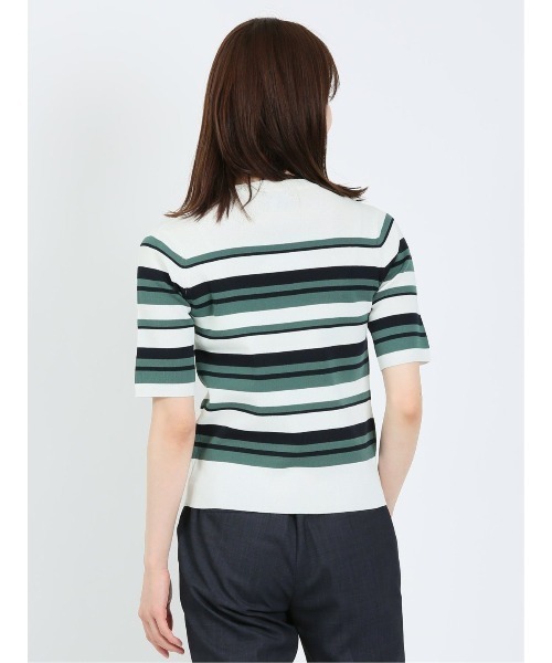 m.f.editorial（エムエフエディトリアル）の「m.f.エディトリアル レディース ボーダー クルーネック 5分袖ニットプルオーバー（ニット/セーター・レディース・グリーン系その他/ピンク系その他・LARGE/MEDIUM）」の21枚目の写真