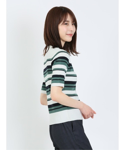 m.f.editorial（エムエフエディトリアル）の「m.f.エディトリアル レディース ボーダー クルーネック 5分袖ニットプルオーバー（ニット/セーター・レディース・グリーン系その他/ピンク系その他・LARGE/MEDIUM）」の22枚目の写真