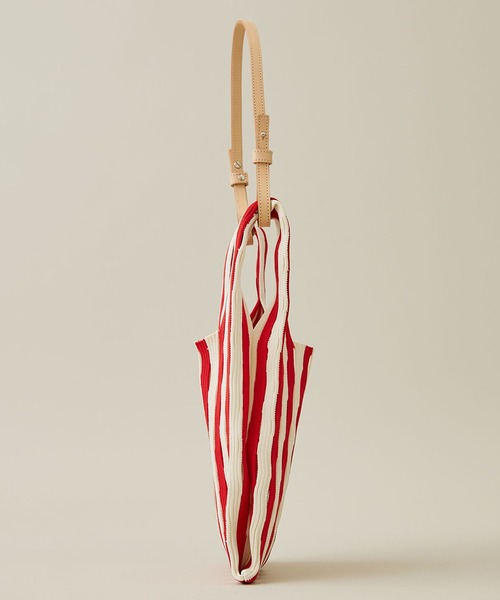 LASTFRAME（ラストフレーム）の「【LASTFRAME(ラストフレーム)】ストライプメッシュマーケットバッグスモール（ショルダーバッグ・レディース・ダークグリーン/レッド・FREE）」の8枚目の写真