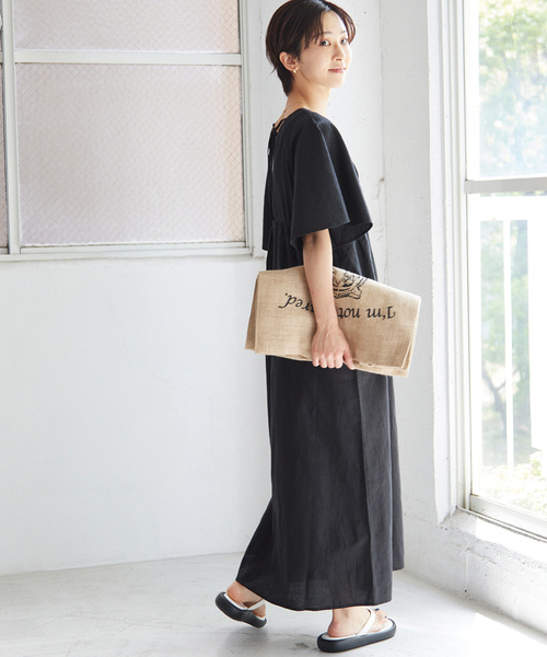 リネンコットンVネックワンピース